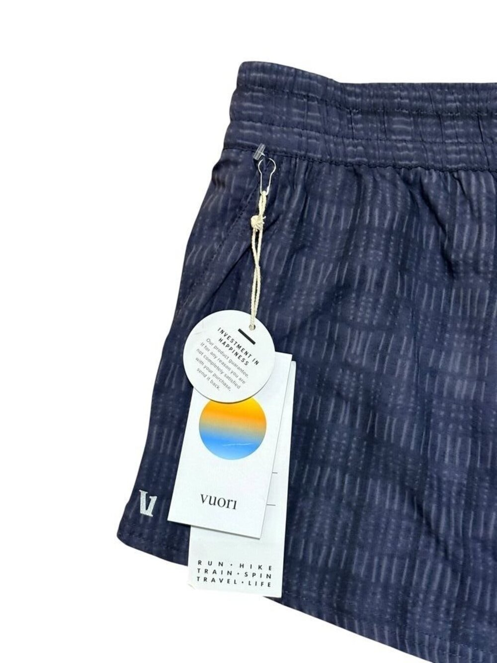 NWT Vuori Clementine Shorts Large Ink Shibori Grid Blue Print 2" Active Run Gym - Picture 3 of 7